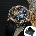 Tourbillon Skeleton Mechanical Watches Starry Sky Moon Phase Dial Steel Leather Strap Luxury Brand Automatic Men Watch