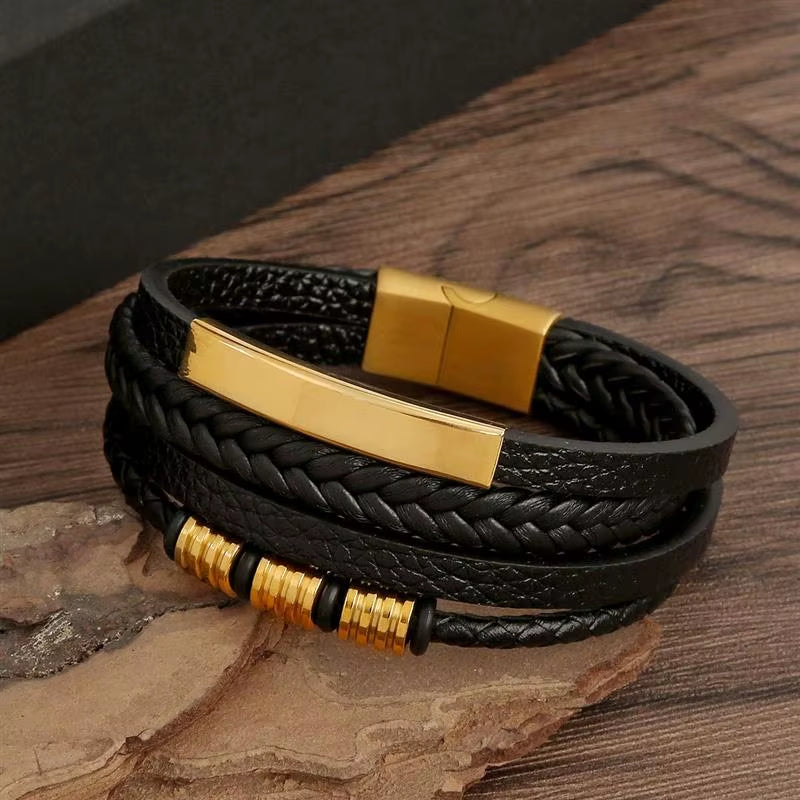 Classic Men'S Leather Bracelet New Style Hand-Woven Multi-Layer Combination Accessory Fashion Man Jewelry Wholesale Dropshipping